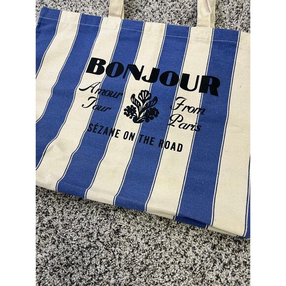 Sezane On The Road Large Blue/White Striped Canvas Tote, Shopping Coastal Prep - Picture 3 of 8